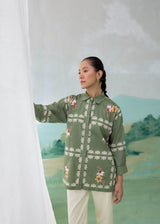 ARIA GRID SHIRT - OLIVE GREEN