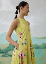 WILLOW  SLEEVELESS DRESS - OLIVE YELLOW