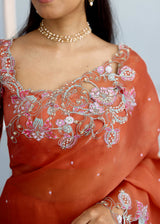 AARZOO SAREE AND ZIYA BLOUSE SET - BURNT ORANGE