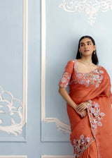AARZOO SAREE AND ZIYA BLOUSE SET - BURNT ORANGE