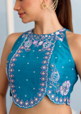 AARZOO SAREE AND RUH BLOUSE SET - CERULEAN  BLUE