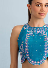 AARZOO SAREE AND RUH BLOUSE SET - CERULEAN  BLUE