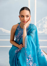 AARZOO SAREE AND RUH BLOUSE SET - CERULEAN  BLUE