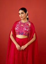 AAFREEN DRAPED SKIRT SET - RED