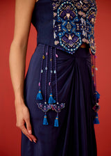 ZEHRA DRAPED SKIRT SET - DEEP INDIGO