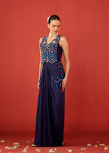 ZEHRA DRAPED SKIRT SET - DEEP INDIGO