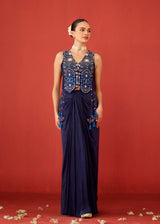 ZEHRA DRAPED SKIRT SET - DEEP INDIGO