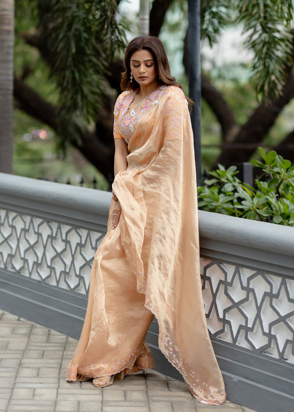 Priyamani in our Asra Saree Gisele Blouse Set - Peach Gold