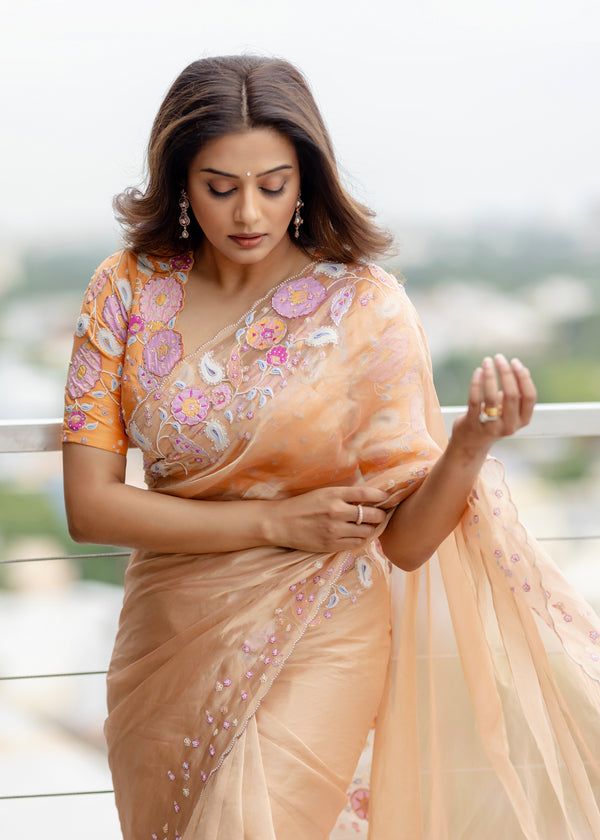 Priyamani in our Asra Saree Gisele Blouse Set - Peach Gold
