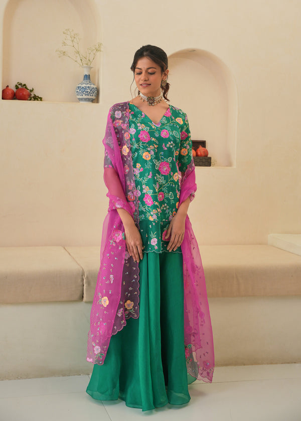 Seri Kurta Lehenga Set - Emerald Green