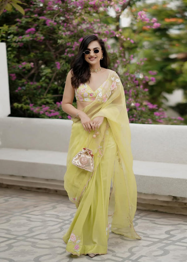SAHIBA BRAR IN OUR TIFNI SAREE ALICE BLOUSE SET - PEAR GREEN