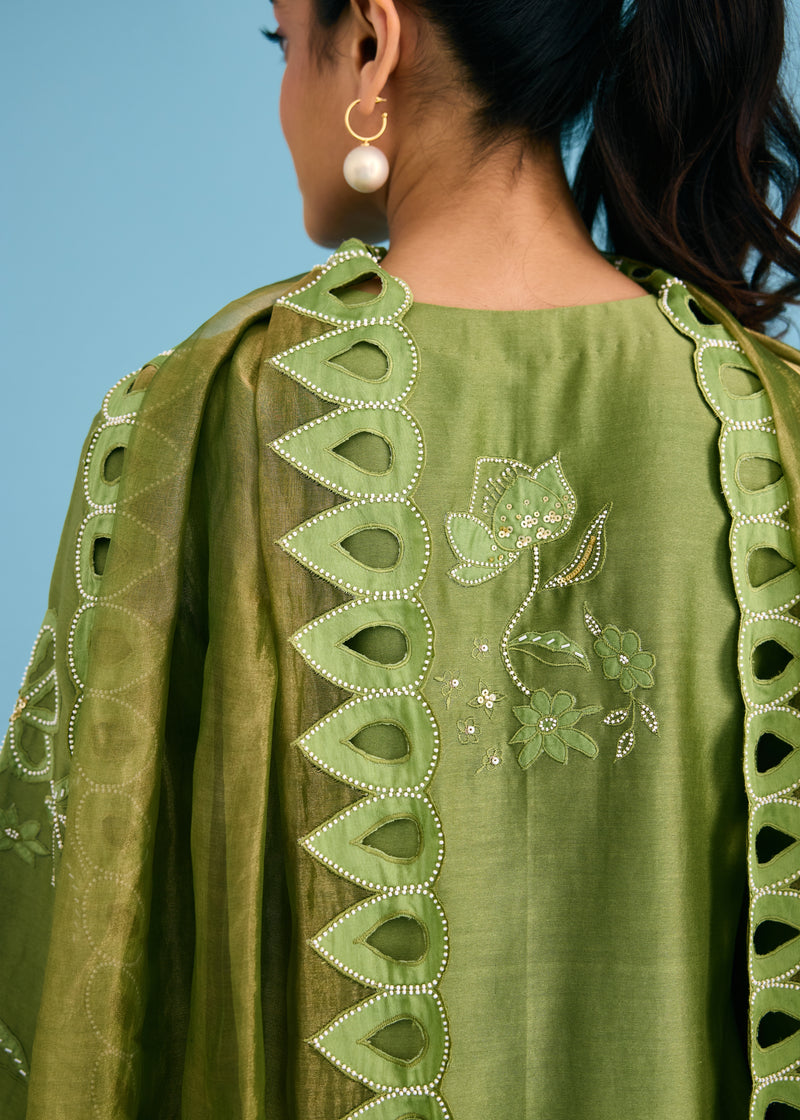 NELLI KURTA SET - OLIVE GREEN