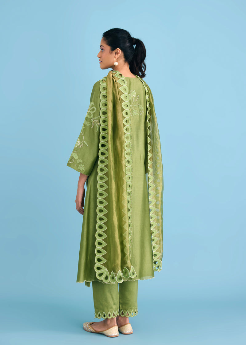 NELLI KURTA SET - OLIVE GREEN