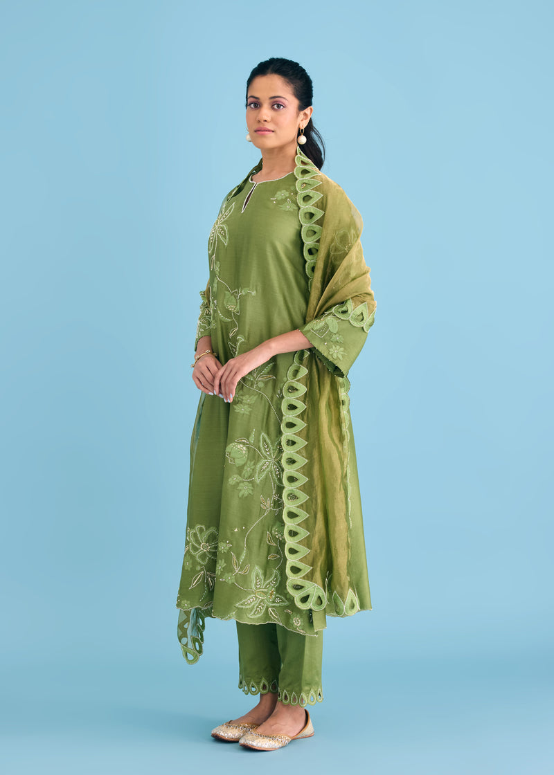 NELLI KURTA SET - OLIVE GREEN