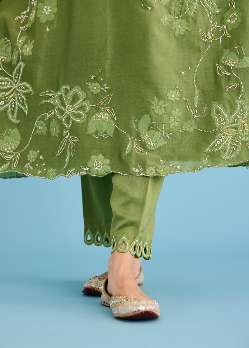NELLI KURTA SET - OLIVE GREEN