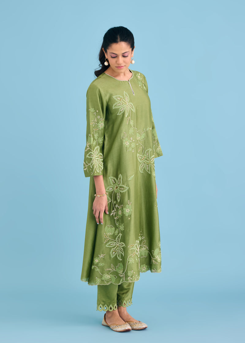 NELLI KURTA SET - OLIVE GREEN