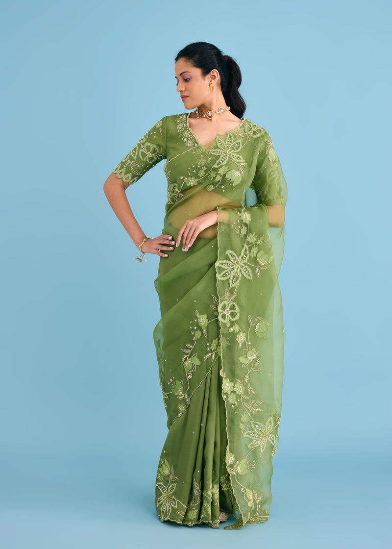 NELLI SAREE - OLIVE GREEN