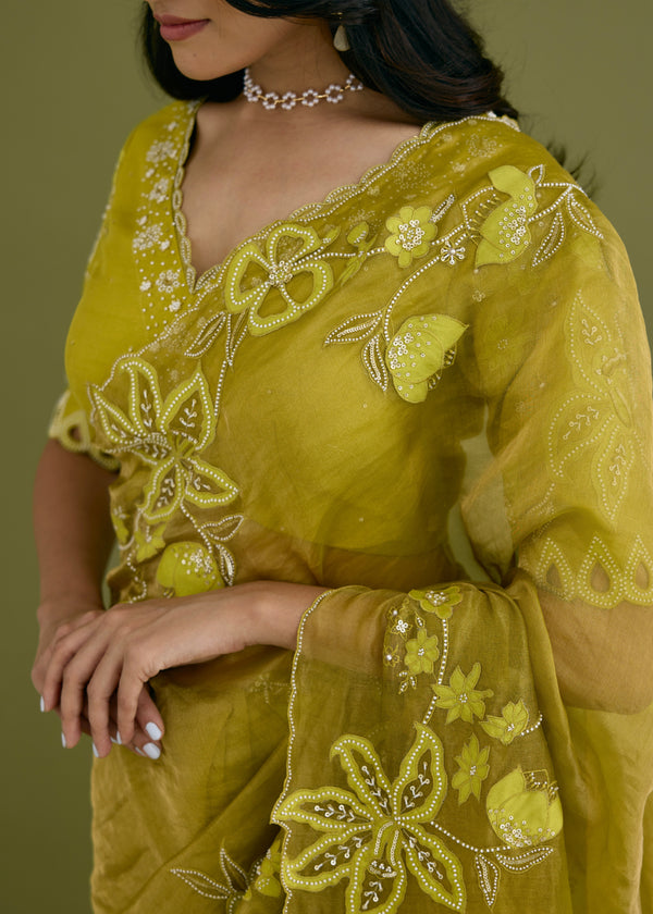 NELLI SAREE - OLIVE YELLOW