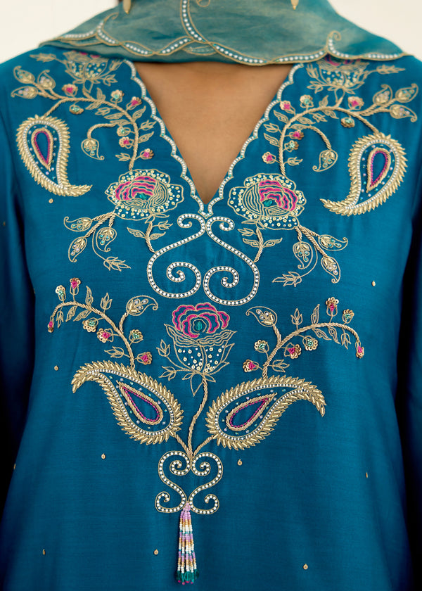 KAYA KURTA SET -PEACOCK BLUE