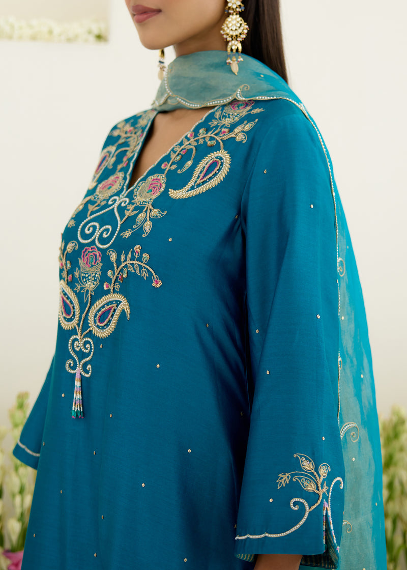KAYA KURTA SET -PEACOCK BLUE