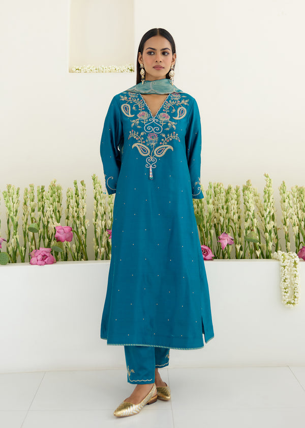KAYA KURTA SET -PEACOCK BLUE