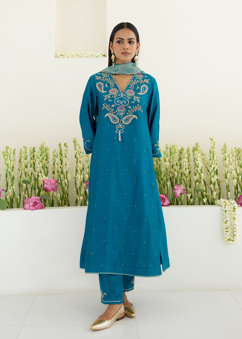 KAYA KURTA SET -PEACOCK BLUE