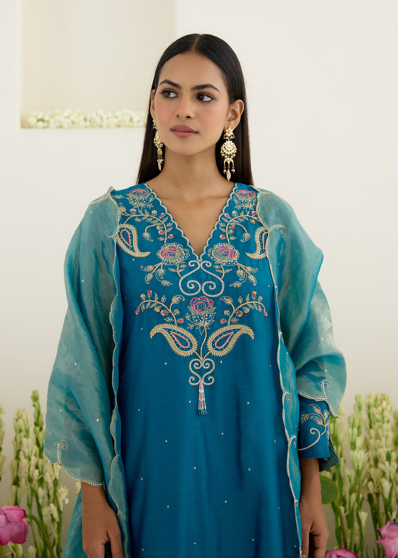 KAYA KURTA SET -PEACOCK BLUE