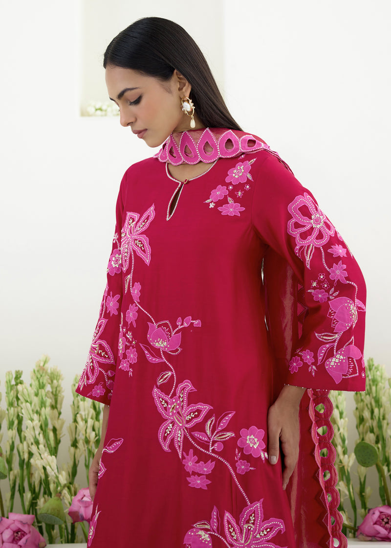NELLI KURTA SET - VERMILION RED