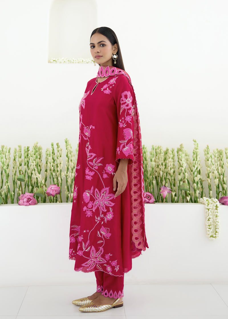 NELLI KURTA SET - VERMILION RED