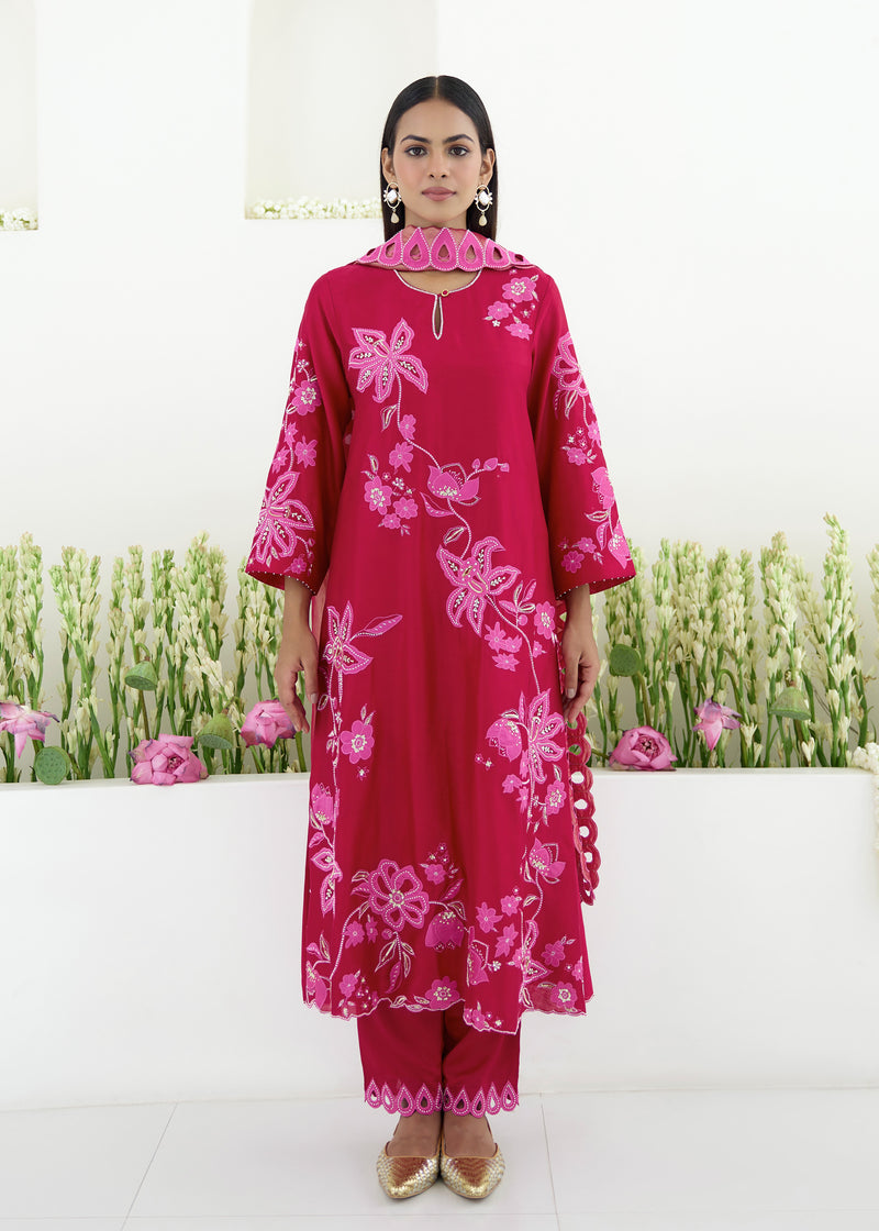 NELLI KURTA SET - VERMILION RED