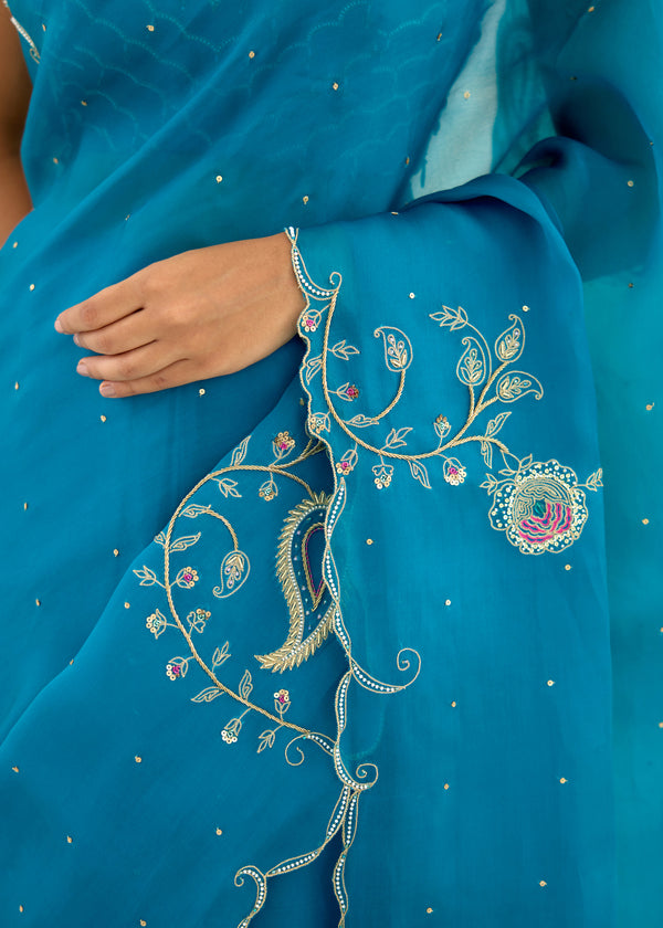 IDIKA SAREE RUYA BLOUSE-PEACOCK BLUE