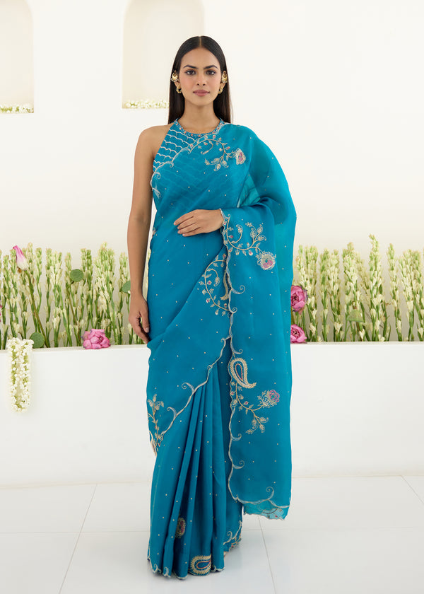 IDIKA SAREE RUYA BLOUSE-PEACOCK BLUE