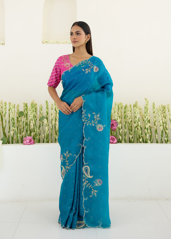 IDIKA SAREE NAIN BLOUSE-PEACOCK BLUE