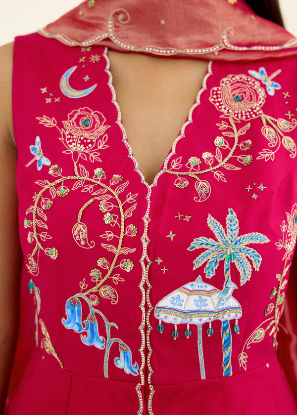 SORIN PEPLUM KURTA SET-VERMILION RED - WITH NORA DUPATTA