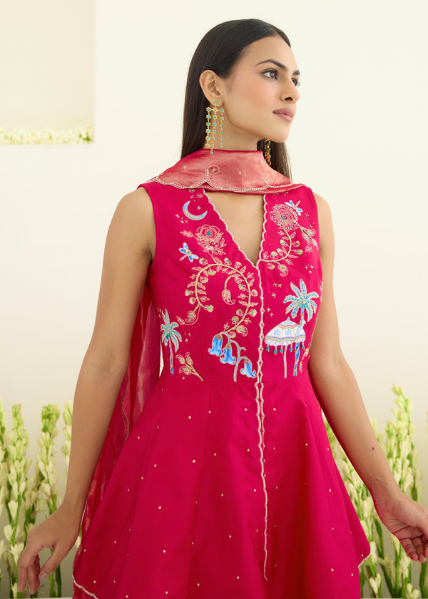 SORIN PEPLUM SHARARA SET-VERMILION RED