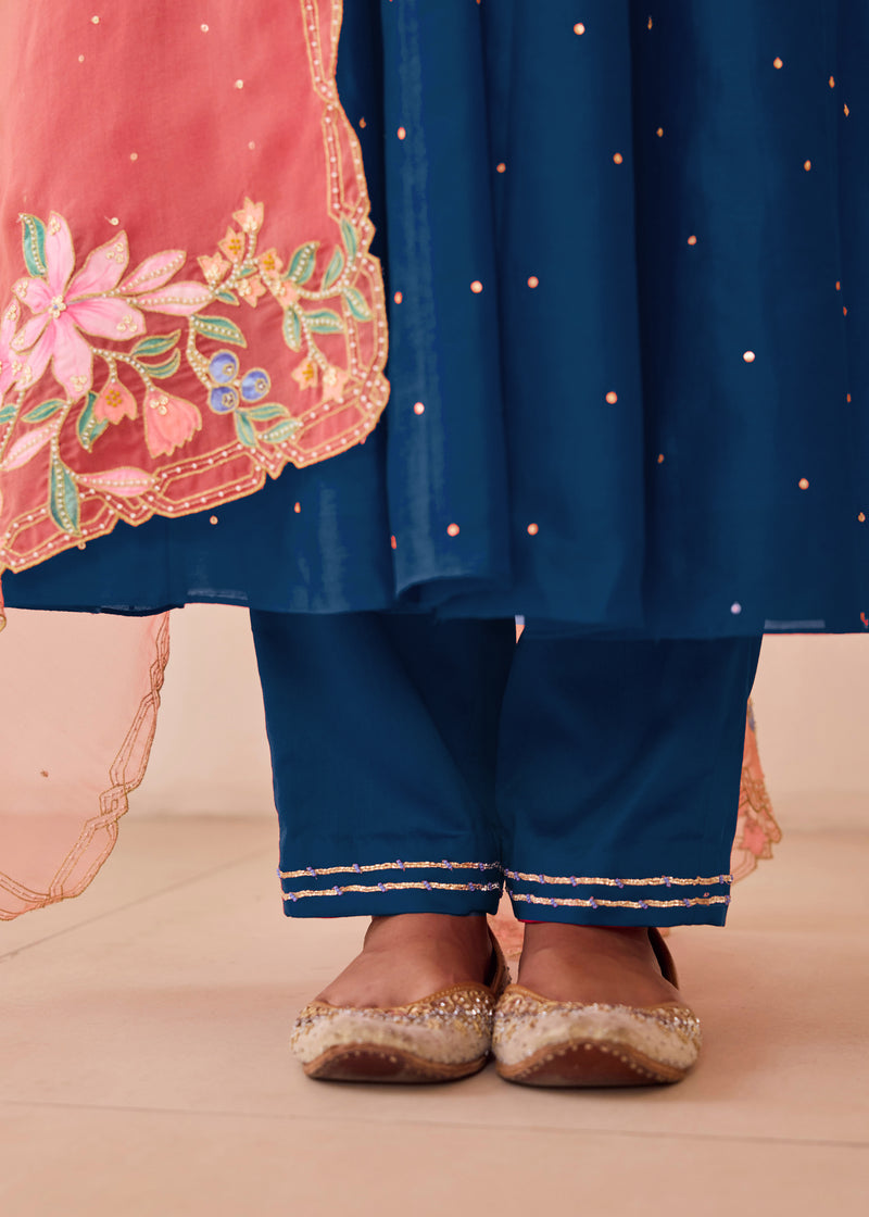 MOIRA ANARKALI WITH DUPATTA - TEAL BLUE
