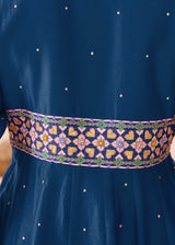 MOIRA ANARKALI WITH DUPATTA - TEAL BLUE