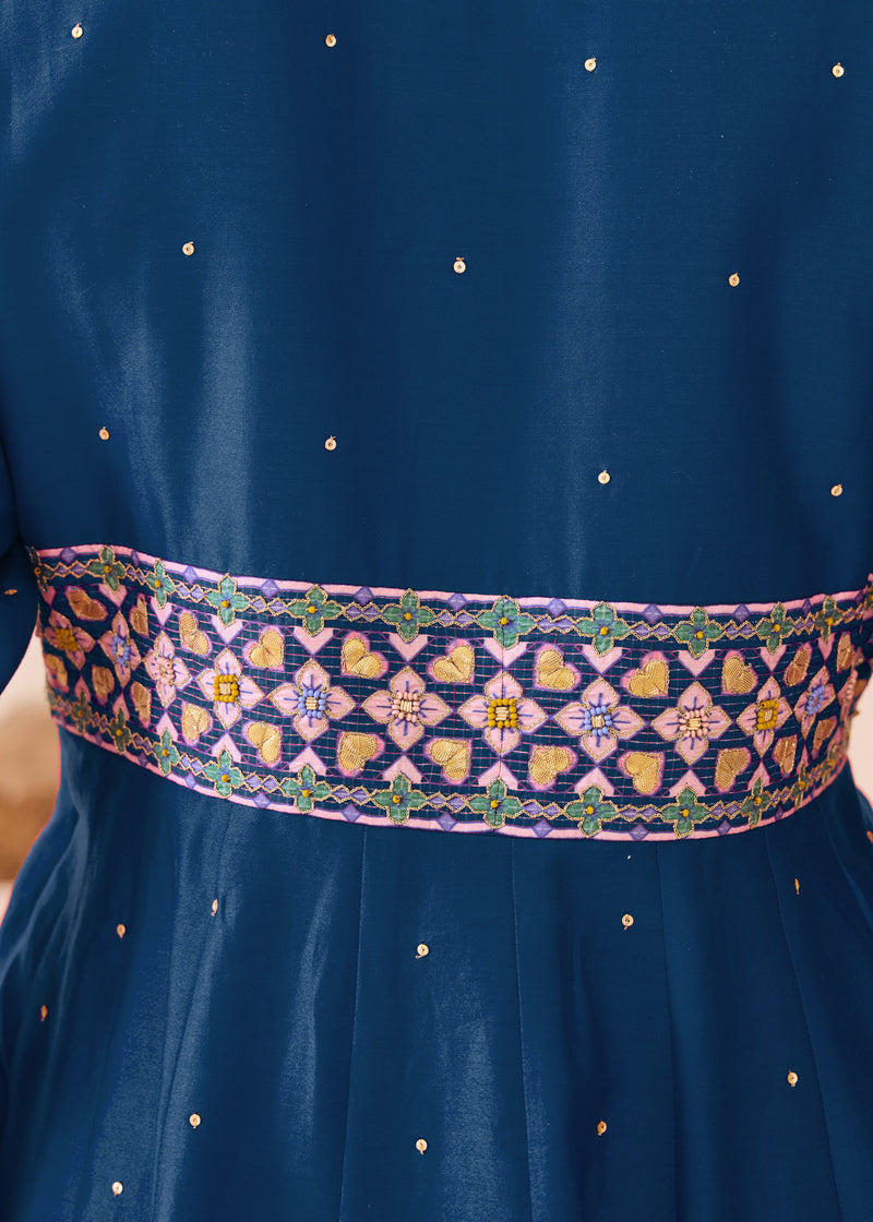 MOIRA ANARKALI WITH DUPATTA - TEAL BLUE