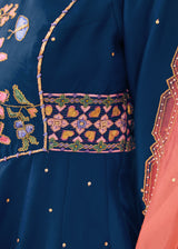 MOIRA ANARKALI WITH DUPATTA - TEAL BLUE