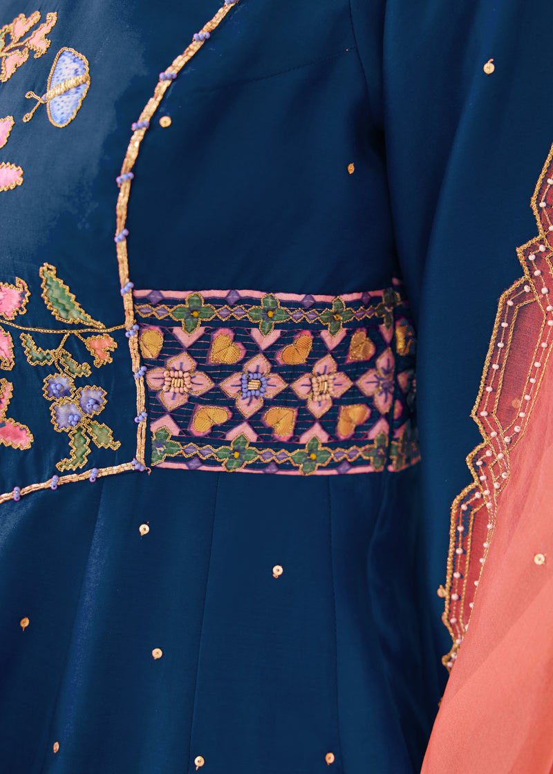 MOIRA ANARKALI WITH DUPATTA - TEAL BLUE