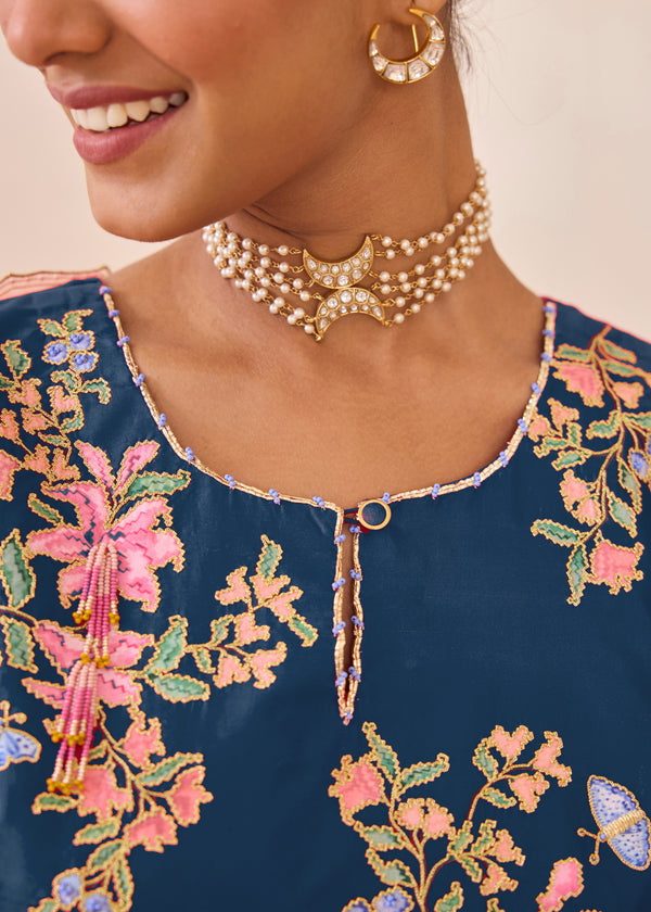 MOIRA ANARKALI WITH DUPATTA - TEAL BLUE