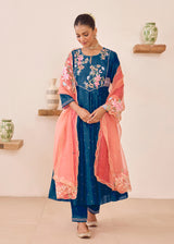 MOIRA ANARKALI WITH DUPATTA - TEAL BLUE