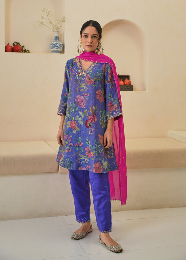 Fiza Short Tissue Kurta Set - Purple