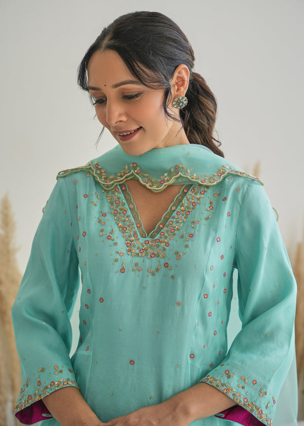 Feeha Anarkali Set - Aqua Blue