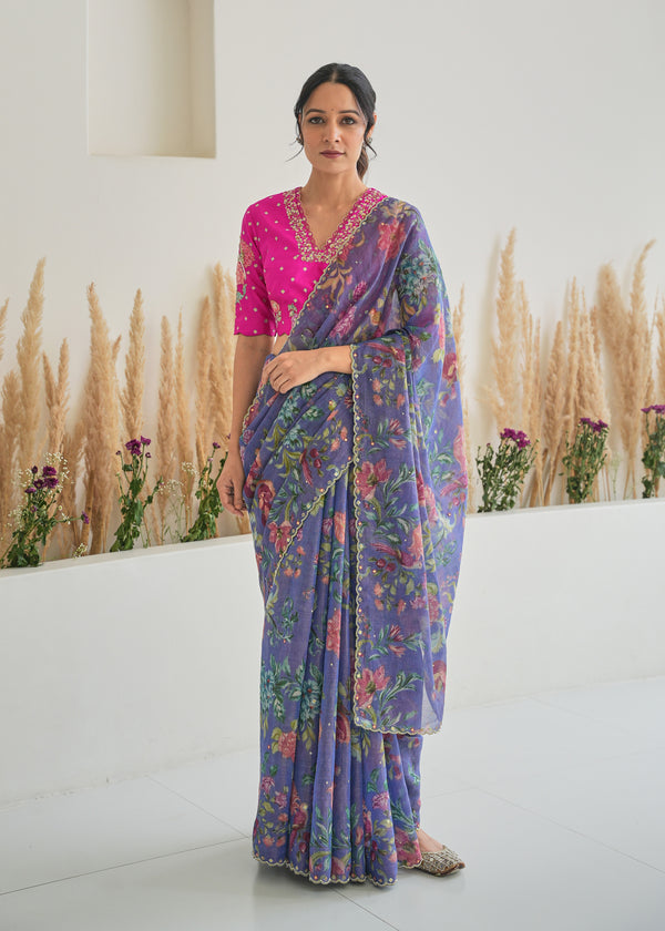 Fiza Tissue Saree Feeha Blouse - Purple