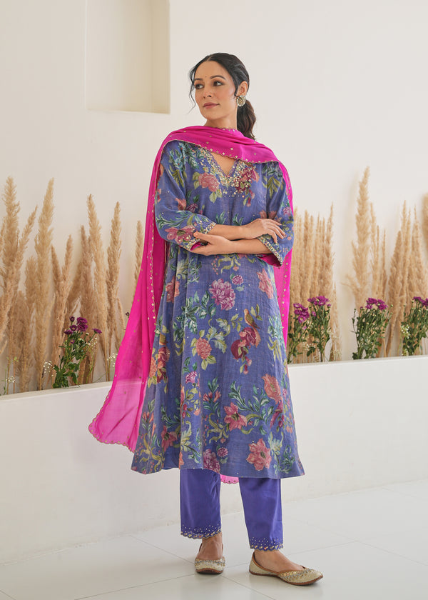 Fiza Tissue Kurta Set - Purple