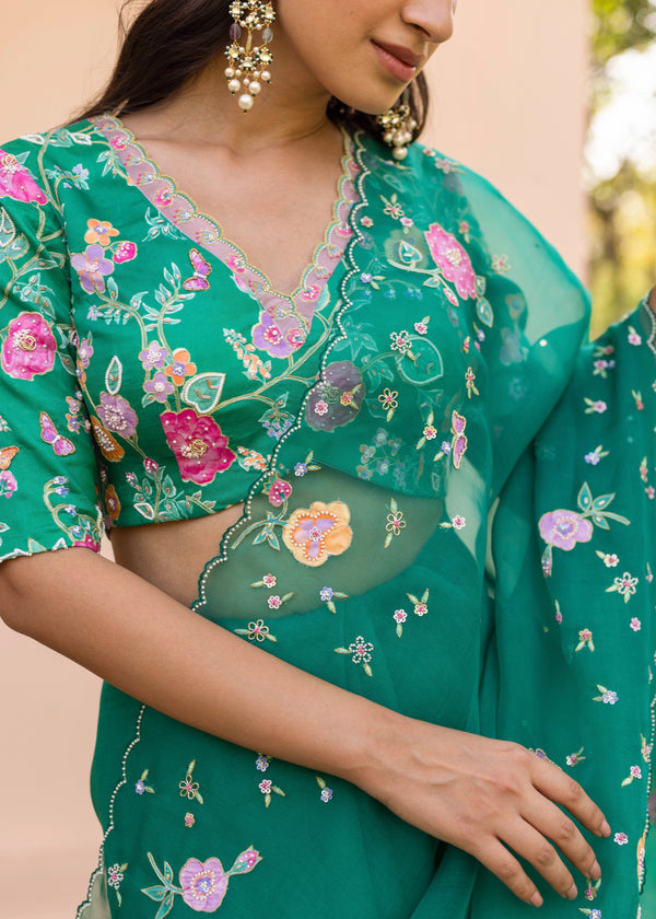 Avril Saree Blouse Set - Emerald Green