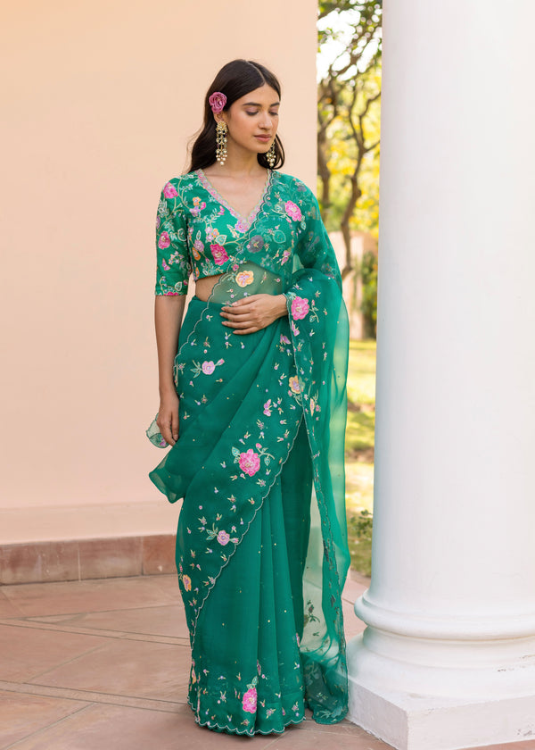 Avril Saree Blouse Set - Emerald Green