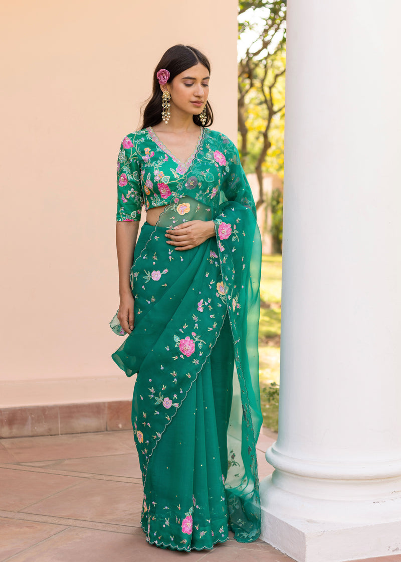 Avril Saree Blouse Set Emerald Green