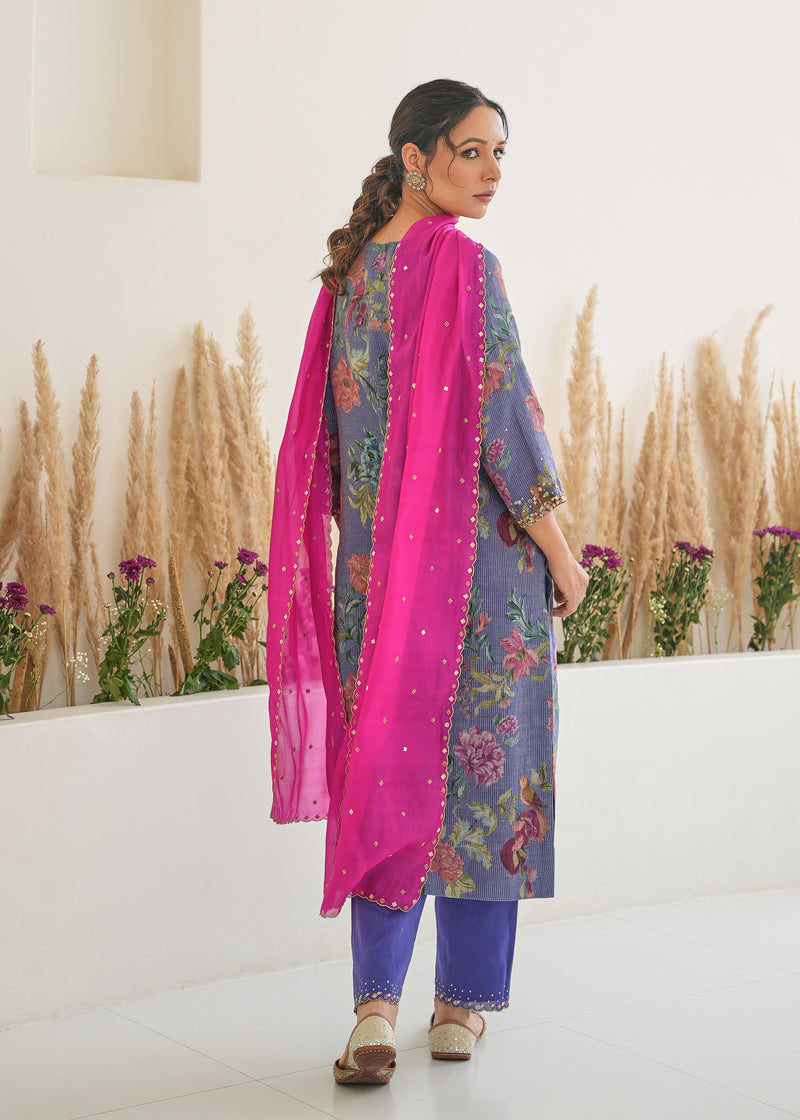 Fiza Stripe Kurta Set - Purple